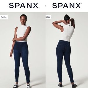 SPANX shapewear stretch skinny jeans dark blue wash size medium